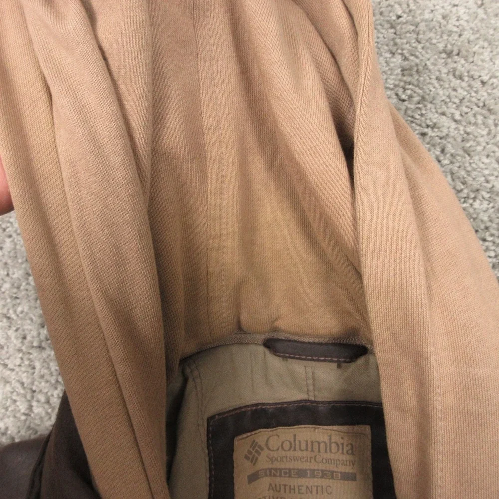 Columbia Jacket Mens Large Brown Outdoor Faux Leather Outdoor Utility Hoodie